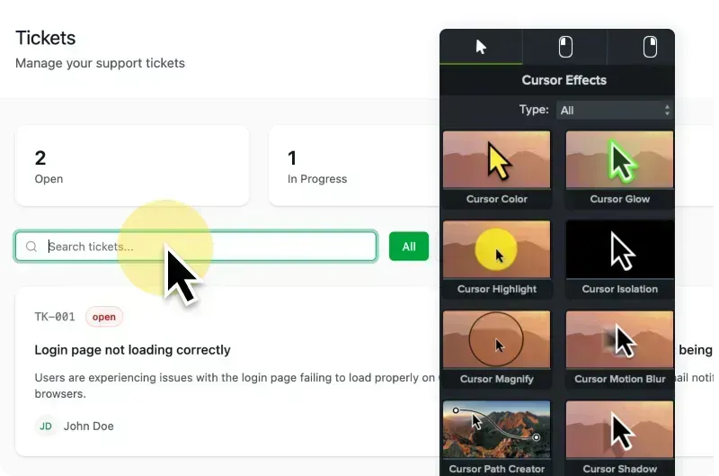 Cursor effects and annotation tools preview